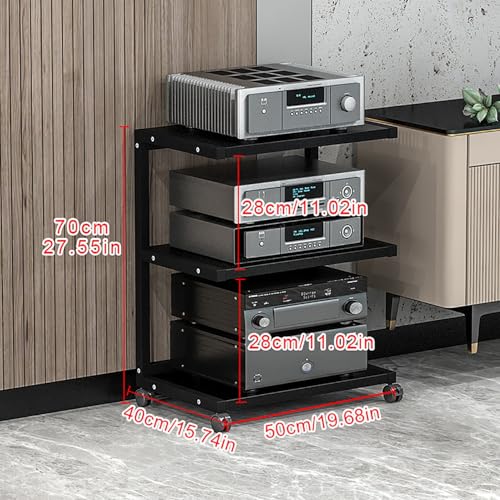 Corner Display Cabinet with Wheels, Media Stand & Audio Rack for Game Consoles, Stereo Storage, AV Tower, Modern Black Design(Black,50.1x40x70cm)