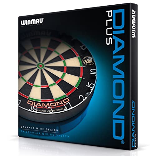 WINMAU Diamond Plus Dartboard - PDC Tournament Dart Board with High-Density Sisal & Reduced Bounce-Out Wiring - Available as Board Only, Surround Set or Cabinet Set with Steel Tip Darts