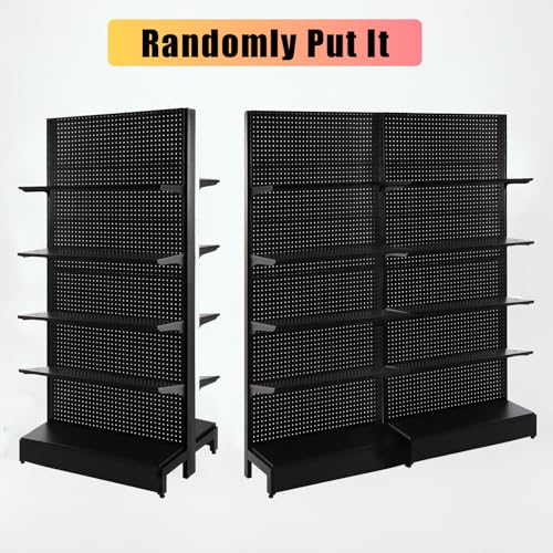 Eastern Tree Pegboard Display Stand, 3x6.5 Feet Gondola Retail Shelving Wall Display for Convenient Grocery Office Supply or Retail Stores, Standing Peg Board Display Rack with 20 Hooks, No 4 Shelves - size: 1 Unit 3 x 6.5 Feet
