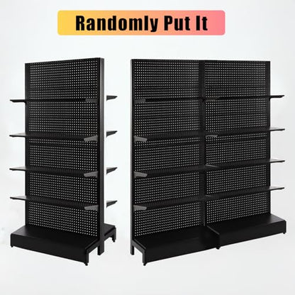 Eastern Tree Pegboard Display Stand, 3x6.5 Feet Gondola Retail Shelving Wall Display for Convenient Grocery Office Supply or Retail Stores, Standing Peg Board Display Rack with 20 Hooks, No 4 Shelves - size: 1 Unit 3 x 6.5 Feet