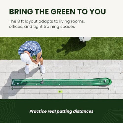 Perfect Practice Putting Mat & Chipping Net, Indoor & Outdoor Putting Green, Chipping Mat for Home & Office, Premium Golf Training Aids for Putting Practice with Realistic Turf, Golf Gifts for Men - style: Portable (8’)