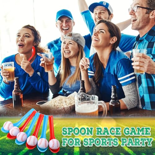 12 Pack Baseball Theme Party Game Spoon Relay Race Toy Set for Kids Adults Baseball Foam Ball and Spoon Race Game Decorations for Sports Party Indoor Outdoor School Class Birthday