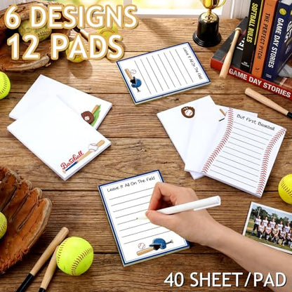 Ctosree 12 Pcs Baseball Gifts Sticky Notes Memo Notepads for Notes to Do Lists for School Office Home Birthday Gifts Party Favors for Baseball Lovers & Team Rewards, 3.9x5.5 in - style: Baseball