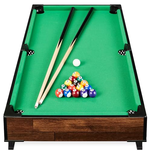 Best Choice Products Tabletop Billiard Table, Pool Game Table for Living Room, Game Room w/ 2 Cue Sticks, Ball Set, Storage Bag - color: Walnut