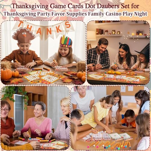 Eersida 192 Pack Bingo Game Cards and 0.4 oz Dot Daubers Set Includes 144 Bingo Cards and 48 Dot Markers Game Supplies Set for Gifts Party Favor Supplies Family Casino Play Night(Thanksgiving) - style: Thanksgiving