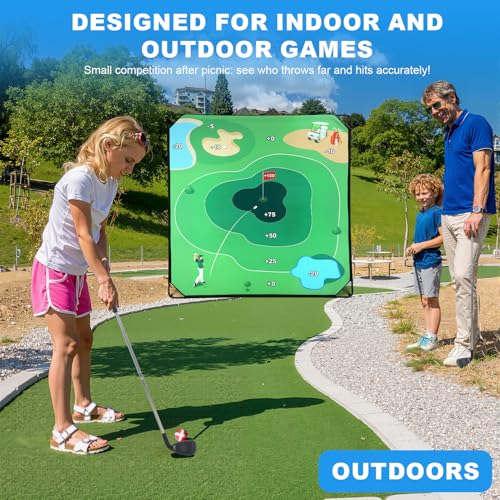 70"x70" Golf Chipping Game Set with Hitting Mat & 20 Grip Balls, Backyard Indoor/Outdoor Practice Training Kit for Adults, Family, Beginners – Portable Sticky Target Golf Game