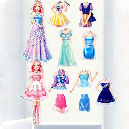 Magnetic Dress Up Paper Doll Playset,Pretend Play Game Travel Toys Car Road Trip Activity,Magnet Clothes Puzzles Kids Toddler Girls,Preschool Learning Created Imagine Birthday Gift (C Set) - color: C Set