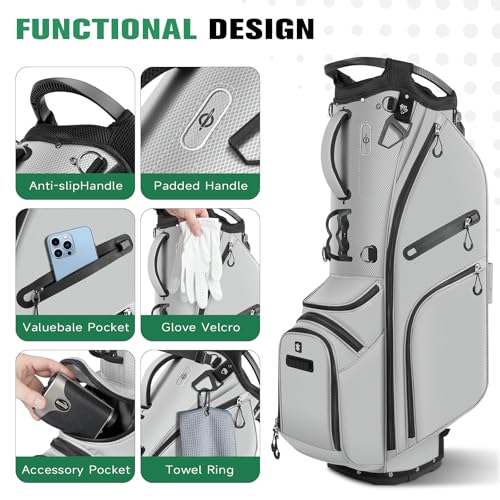Findway 14 Way Golf Stand Bag, Lightweight Golf Bag with Stand for Men Women, Golf Club Carry Bag with Dual Strap, Rain Cover, Multiple Pockets, Golf Ball Holder - color: Gray
