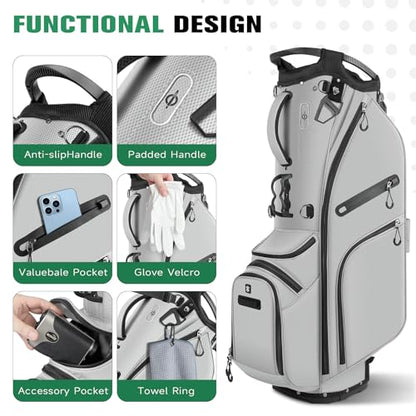 Findway 14 Way Golf Stand Bag, Lightweight Golf Bag with Stand for Men Women, Golf Club Carry Bag with Dual Strap, Rain Cover, Multiple Pockets, Golf Ball Holder - color: Gray