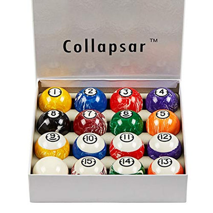 Collapsar Deluxe 2-1/4" Billiard Pool Balls Marble-Swirl Style Billiards Ball Complete 16 Ball Set (Several Style Available) - style: White Marble With Black Triangle