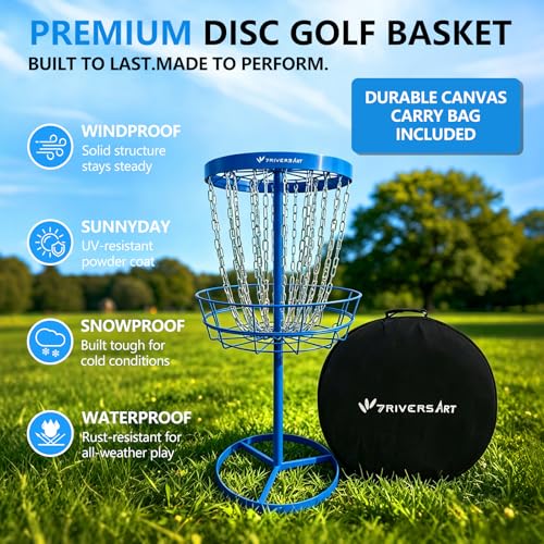 Portable Disc Golf Basket, 24-Chain, All-Weather Metal Disc Golf Goal with Heavy-Duty Carrying Bag, Easy Assembly for Backyard, Park & Outdoor Training - style: Blue