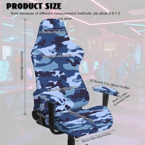 Suobstales Blue Camo Pattern Gaming Chair Covers, Stretchable Soft Thick Breathable Scratch Resistant Gaming Chair Seat Cover with 2Pcs Armrest Slipcovers - color: Blue Camo