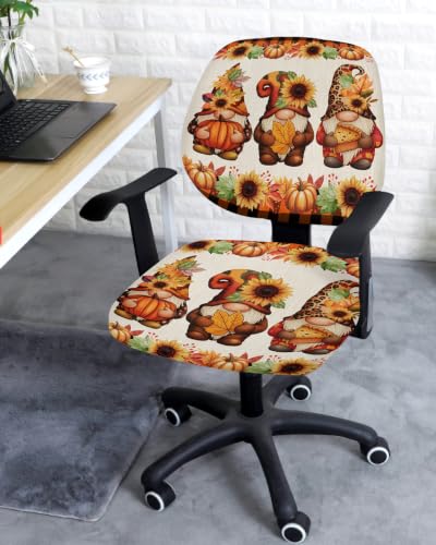 Savannan Office Chair Cover, Farm Gnome Autumn Pumpkin Protective Stretch Elastic Universal Cover for Desk Task Chair,Computer Rotating Chair 1 Pcs Watercolor Sunflower Stripe
