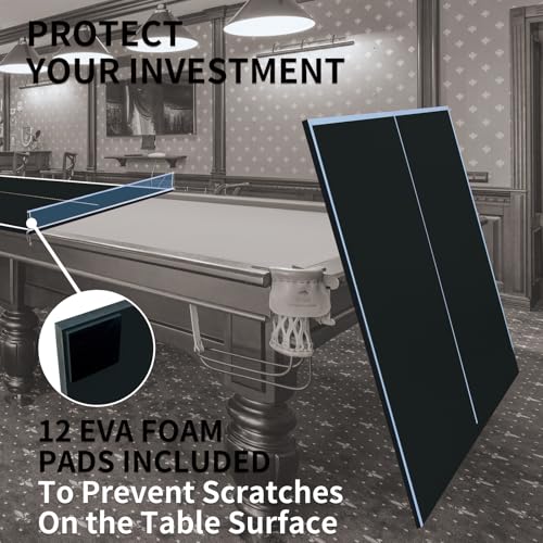 7/8/9ft Mid-Size Ping Pong Conversion Top with Net Set for Billiard and Pool Tables - Regulation Top Converts Billiards into Ping Pong Table Blue/Green/Black - color: blakc, size: 8 FT