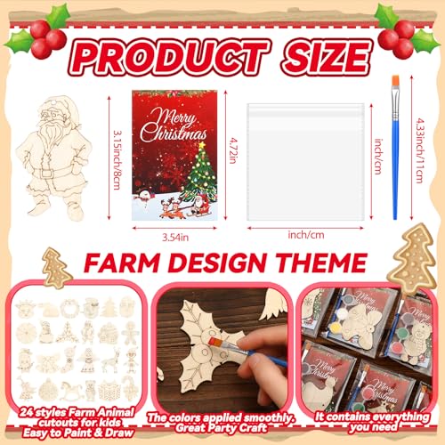 Saypacck 24 Pcs Christmas Party Favors Wooden Painting Craft Kits Birthday Party Supplies with Organza Bag for Goodie Bags Fillers Adult Thank You Gifts - style: Christmas