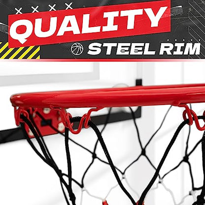 Indoor Mini Basketball Hoops Backboard with Powerful Suction Cups,Wall Mounted Door Basketball Hoops,Toys with Balls Gifts for Kids Boys Teens (43x30CM) (Black-White-1) - color: Black-white-1