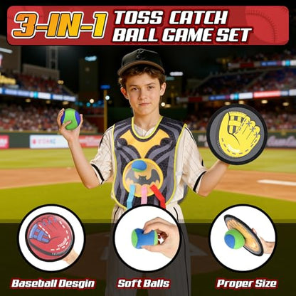 Tozuoup 3-in-1 Toss Catch Ball Game Set, Kids Toddler Baseball Glove, Beach Games Outdoor Yard Lawn Toys for Kids & Family, Birthday Gifts Toys for 3 4 5 6 7 8-12 Year Old Boys and Girls