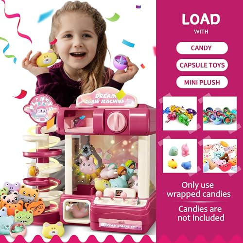 Claw Machine for Kids, Mini Vending Machine Toys for Girls, Arcade Game Toy for Ages 8-13, Electronic Claw Game Machine for Party with Lights Sound, Birthday Gifts for Ages 4+ - style: 2-in-1 Large Candy Dream