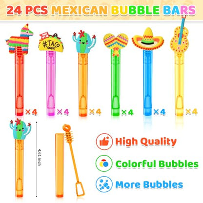 Winrayk Cinco de Mayo Party Favors, 24Pcs Fiesta Mexican Mini Bubble Wands for Kids Bubbles Bulk with Detachable Topper, 6 Styles & Colors (Taco Maraca Llama Cactus Guitar Sombrero), Goody Bag Stuffer - style: Cinco de Mayo