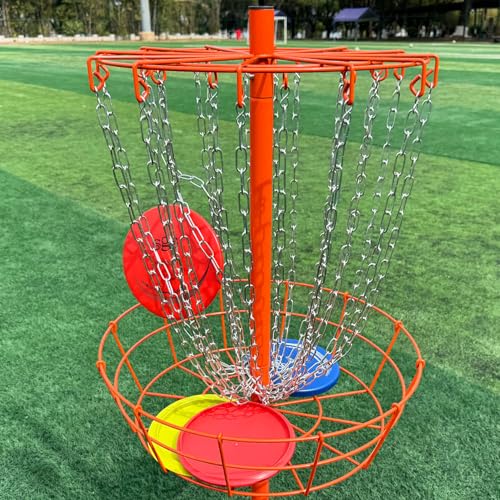 Disc Golf Basket - Portable Disc Golf Target with Heavy Duty 24-Chains Come with 6pcs Disc Golf Discs and Carry Bag, Ground Stake -Suitable for Players of All Levels - Multi Color Available - style: Basic Orange- 3 PCS