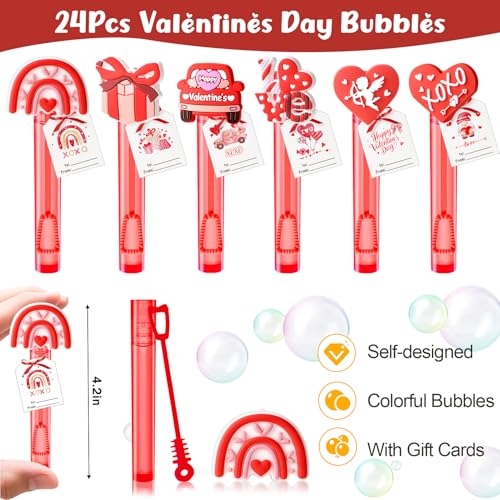 Winrayk Valentines Party Favors for Kids Mini Bubble Wands Bulk with Card, 24 Pack Mini Bubbles (Original Design, 6 Style), Birthday Goodie Bag Stuffer Exchange Valentines Day Gifts for Kids Classroom - style: Valentines
