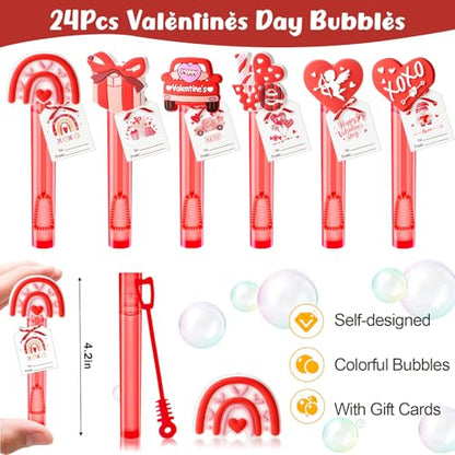 Winrayk Valentines Party Favors for Kids Mini Bubble Wands Bulk with Card, 24 Pack Mini Bubbles (Original Design, 6 Style), Birthday Goodie Bag Stuffer Exchange Valentines Day Gifts for Kids Classroom - style: Valentines