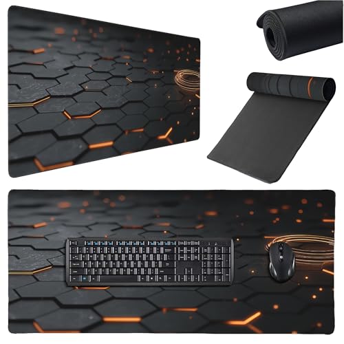 Large Extended Gaming Mouse Pad with Stitched Edges, (35.4X15.7In) Durable Non-Slip Natural Rubber Base, Waterproof Computer Keyboard Pad Mat for Esports Pros/Gamer/Desktop/Office/Home (E) - color: E