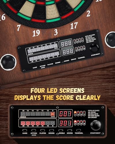 Electronic Dart Board, Decorative Dart Board Cabinet Set for Adults [12*Bronze Soft Tip Darts] [Cricket Game Mode]- Wooden Electric Dartboard Cabinet for Family Game Rooms - style: COFFEE