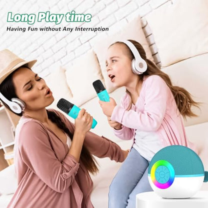 goopow Mini Karaoke Machine Speaker for Kids Adults, Portable Bluetooth Microphone Song Toys with LED Light, Best Chritmas Birthday Festival Gift for 3 4 5 6 7 8+ Year Old Girls Boys (Green-2MIC) - color: Green-2Mic