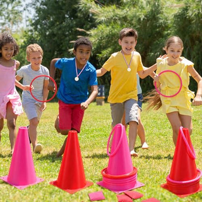 Sotiff 55 Pcs Valentine's Day Games for Kids Carnival Activity Galentine Games with Hopper Balls, Ring Toss, Bean Bags, Egg Spoon Relay Race for Classroom Indoor Outdoor Family Party Yard Supplies
