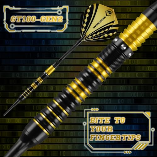 WIN.MAX Darts Soft Tip Set - 90% Tungsten Soft Tip Darts Set Professional 18 Grams Soft Darts Pro Dart Set with Extra 3 Flights - color: Gold and black