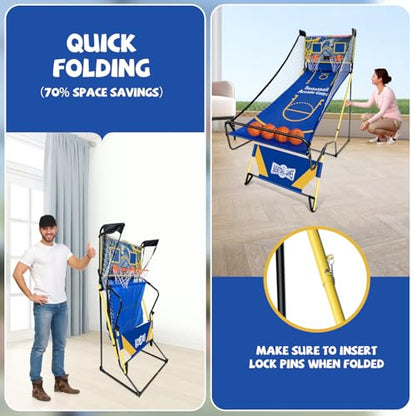 Arcade Basketball Game,Foldable Indoor Dual Basketball Scoring System with Sound Effects,Pump and Dual HoopsGame Modes for Family Game