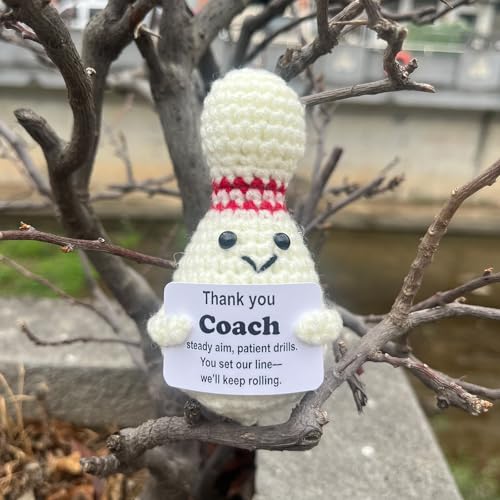 Bowling Accessories Crochet Gifts, Emotional Support Bowling Pin Office Desk Decor Decorations for Women Men (Thank You Coach) - style: Thank You Coach