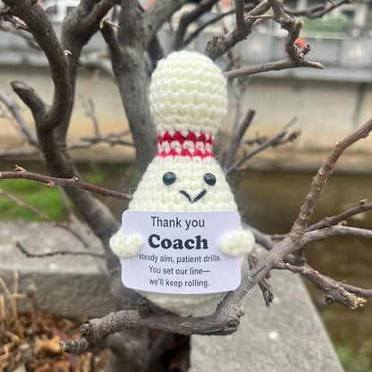 Bowling Accessories Crochet Gifts, Emotional Support Bowling Pin Office Desk Decor Decorations for Women Men (Thank You Coach) - style: Thank You Coach