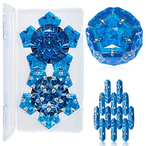 Magnetic Fidget Sphere Magnets Balls - Crystal Diamond Blue Holographic Glitter - Magnet Fidgets Toy - 12 Piece Set - Creativity Beyond Imagination, Inspirational, Recreational, Desk Toys for Adults - color: Crystal Diamond Blue Holographic Glitter
