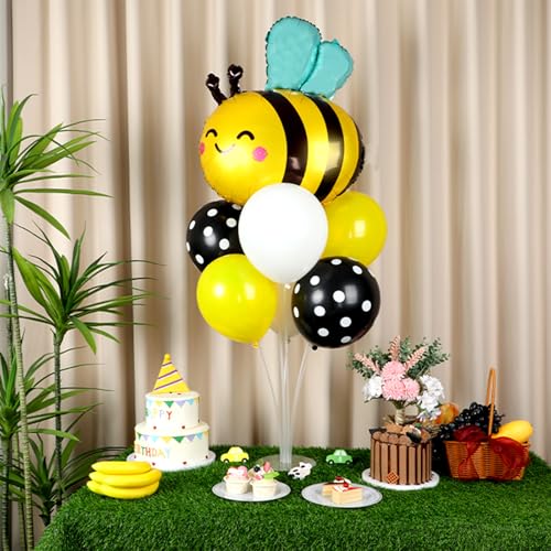 Bee Birthday Party Balloons Stand Kit 2 Sets with 2 Bumble Bee Foil Balloons Honey Bee Themed Party Balloon Centerpiece for Tables for Gender Reveal Birthday Baby Shower Bee Daisy Party Decorations - style: Bee