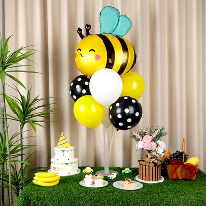 Bee Birthday Party Balloons Stand Kit 2 Sets with 2 Bumble Bee Foil Balloons Honey Bee Themed Party Balloon Centerpiece for Tables for Gender Reveal Birthday Baby Shower Bee Daisy Party Decorations - style: Bee
