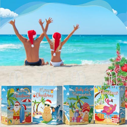 Kolldenn 48 Pcs Hawaiian Christmas Goodie Bags Summer Christmas Party Favor Bag Xmas Gift Paper Bags with Handle Tropical Beach Santa Flamingo Candy Treat Pouch for Xmas Pool Birthday Party - style: July Christmas