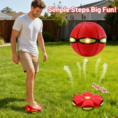 Magic Metaball, Magic Bouncing Ball, Magic Flying Saucer Interactive Pop-Up Transform Toy, Family Interaction Red Bouncy Ball, Collapsible Time Delay Frisbee Flying Disc Toy with 6 Light - color: Red