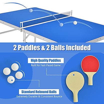 Gotoplay Folding Table Tennis, Portable Ping Pong Table Game Set with Net, 2 Paddles & 2 Balls, Outdoor Indoor Table Tennis Table for Kids Junior Adult, 60 x 30 x 30 Inches, Assembly Free