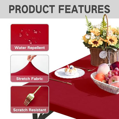 Square Fitted Table Cover Elastic Tablecloth Stretch Spandex Table Top Cover Table Topper Cap for Dining Kitchen Home Party Burgundy 34X34 Inch - color: Burgundy, size: 34" x 34" (Square)