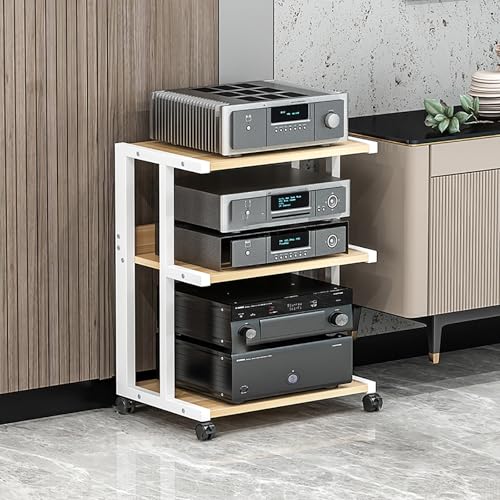 Corner Display Cabinet with Wheels, Media Stand & Audio Rack for Game Consoles, Stereo Storage, AV Tower, Modern Black Design(Wood Color,50x40x65cm) - color: Wood Color, size: 19.7"D x 15.7"W x 25.6"H (1 Drawers)