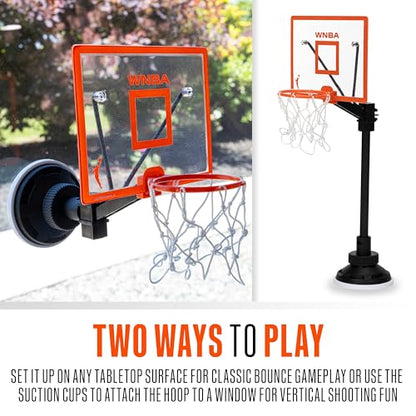 Franklin Sports WNBA Bounce a Bucket Tabletop Basketball Toy - Kids Indoor Micro Basketball Hoop Game with Balls - WNBA Fan Shop Mini Hoop for Bedroom + Office