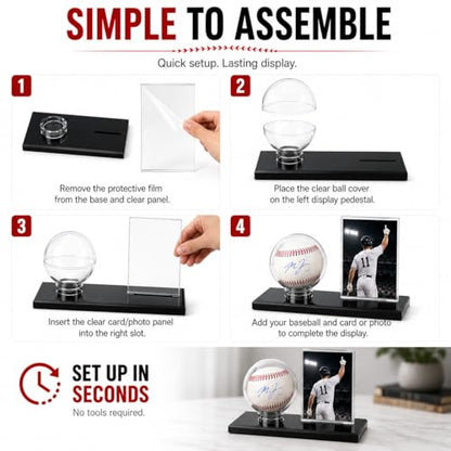 Baseball Display Case for Ball and Cards,1/2/3Pcs Clear Acrylic Tabletop Single Baseball Display Holder with Light UV Resistance, Black Base Display Stand for Sport Memorabilia (1Pack)