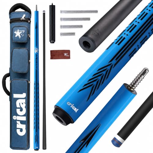 CRICAL Carbon Fiber Pool Cue Stick - 58" Low Deflection Professional Pool Cue with Pro Taper Shaft, 3D Anti-Slip Wrapless Grip, 12.5mm Tip & 3/8x8 Joint Billiard Stick for Enhanced Control & Accuracy - color: CL-PD-Set1 Blue