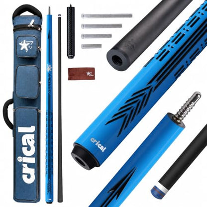 CRICAL Carbon Fiber Pool Cue Stick - 58" Low Deflection Professional Pool Cue with Pro Taper Shaft, 3D Anti-Slip Wrapless Grip, 12.5mm Tip & 3/8x8 Joint Billiard Stick for Enhanced Control & Accuracy - color: CL-PD-Set1 Blue