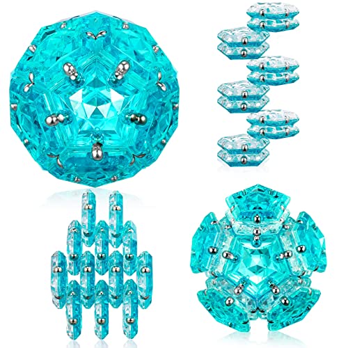 Magnetic Fidget Sphere - Pentagons Magnets Balls - 12 Piece Set - Crystal Bright Blue - Magnet Fidgets Toy - Creativity Beyond Imagination, Inspirational, Recreational, Desk Toys for Adults - color: Crystal Bright Blue