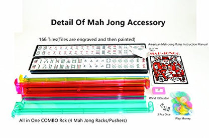 American Mahjong Set – Complete Set with Quilted PU Leather Carrying Bag, Tile Racks with Pushers, 166 Engraved Tiles, Dice, Bettor, and Instructions (Black) - color: Black