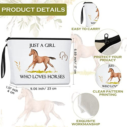 Sieral 2 Pcs Animal Lover Bag Gift for Women Travel Canvas Tote Portable Zipper Pouch Canvas Reusable Grocery Tote - style: Horse