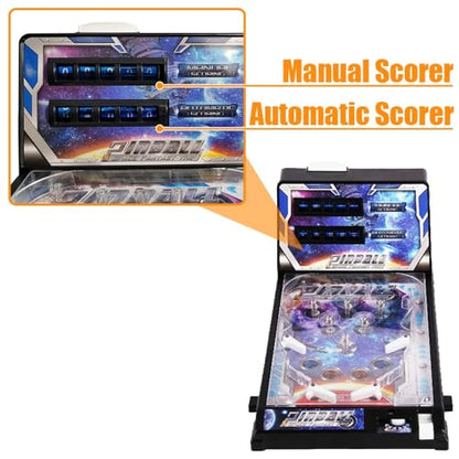 Mini Pinball Game Machine Electronic Desktop Ball Shooting Toy Retro Pinballs Machine Game with LED Lights Sounds and Digital Scorer